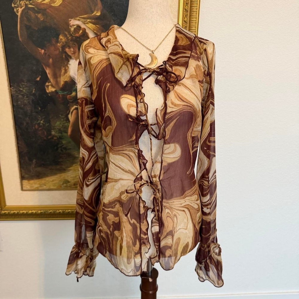 Whimsi Sheer Front Tie Blouse